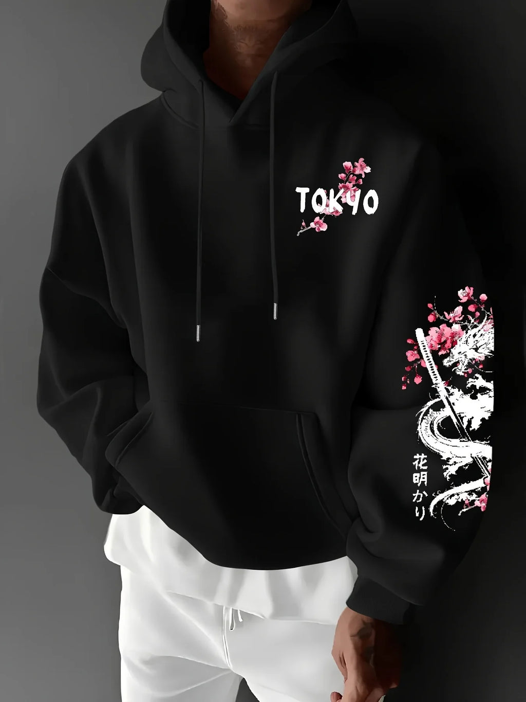 Men's Dragon Cherry Blossom Print Hoodie