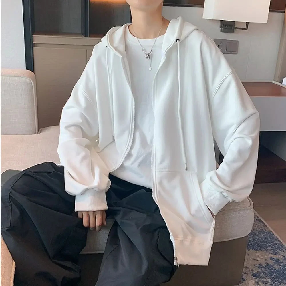 Men's Essential Plain Zip-Up Hoodie
