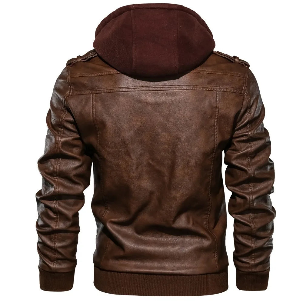 Men's Hooded PU Leather Biker Jacket