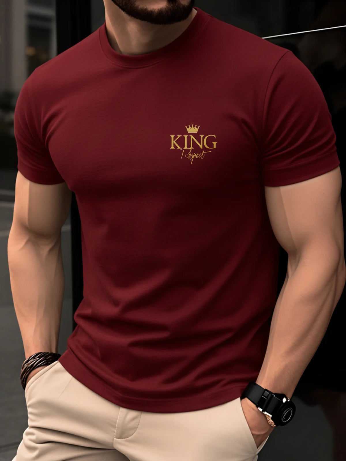 Men's Gold King Print Cotton T-Shirt