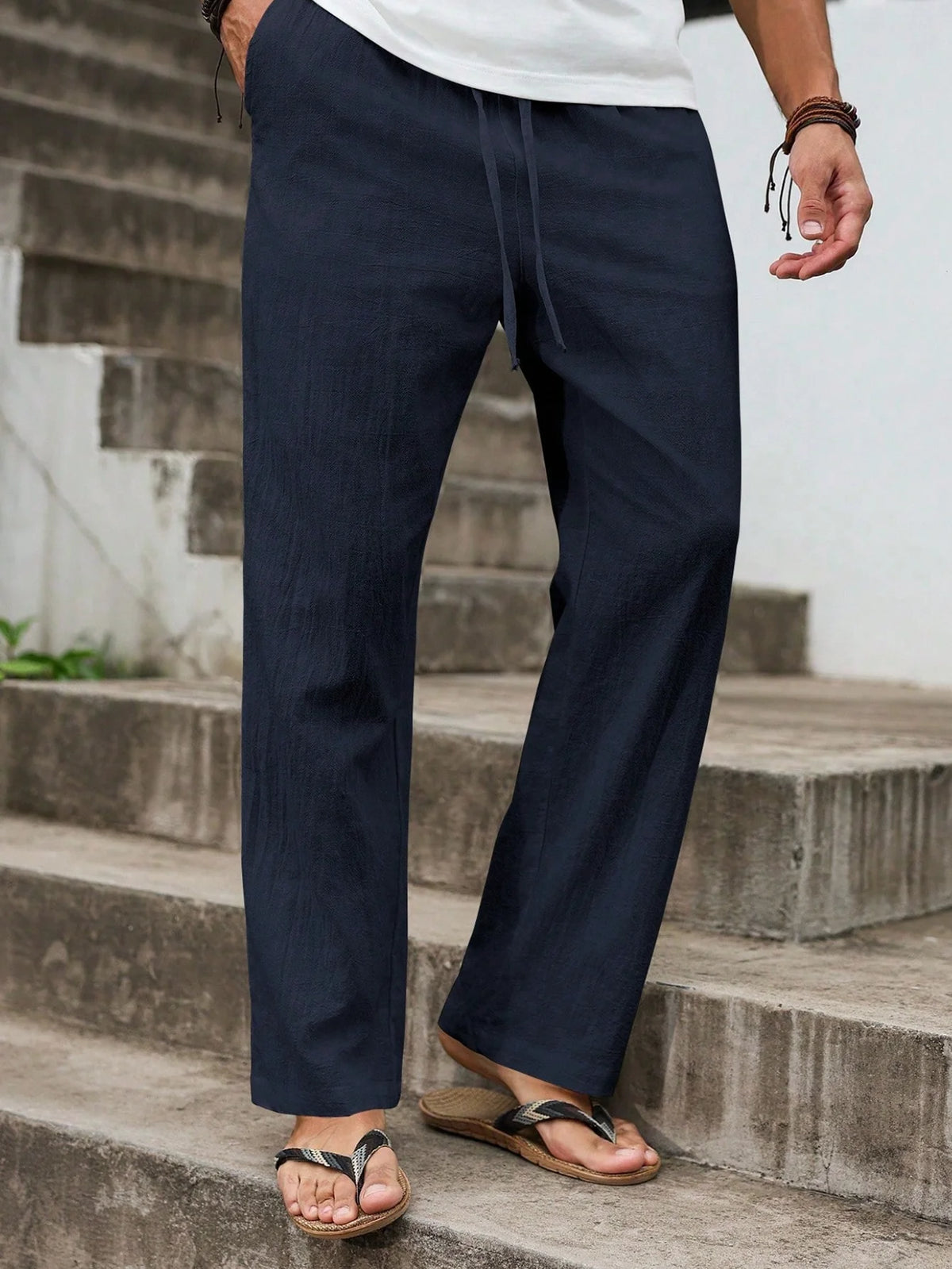 Men's Straight Cut Linen Beach Trousers