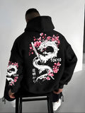 Men's Dragon Cherry Blossom Print Hoodie