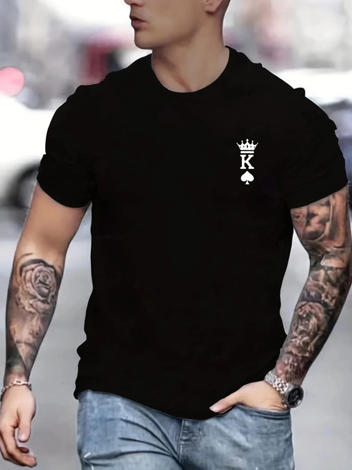 Men's King of Spades Print Cotton T-Shirt