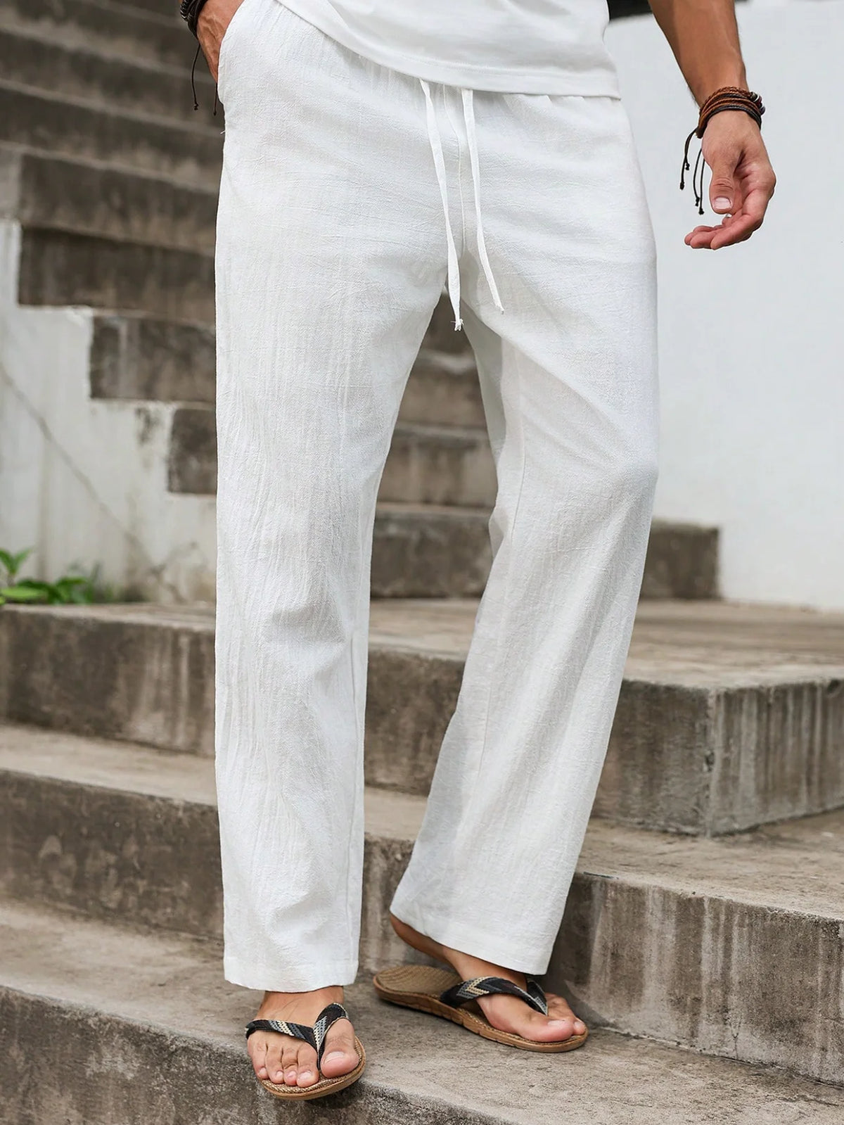 Men's Straight Cut Linen Beach Trousers