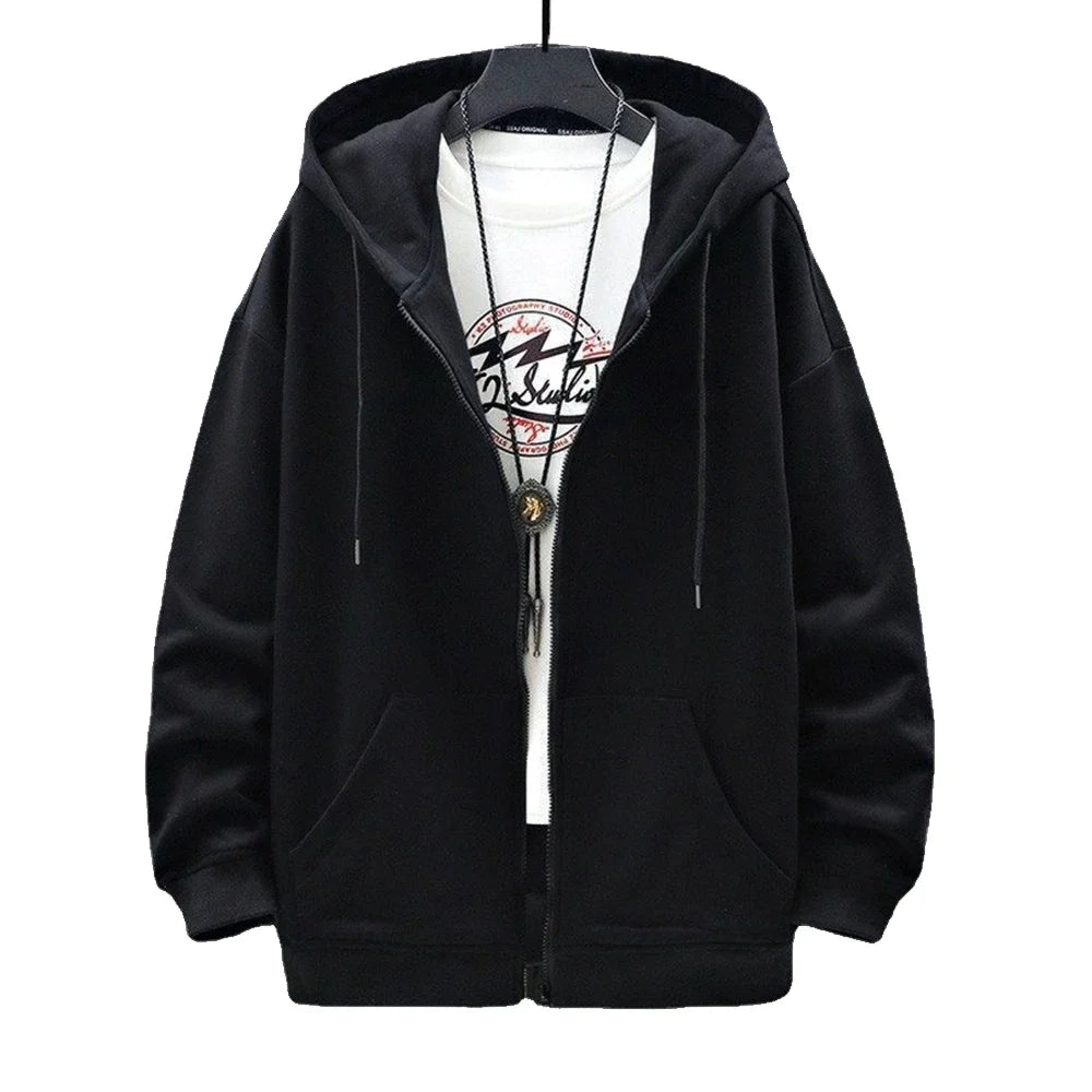 Men's Essential Plain Zip-Up Hoodie