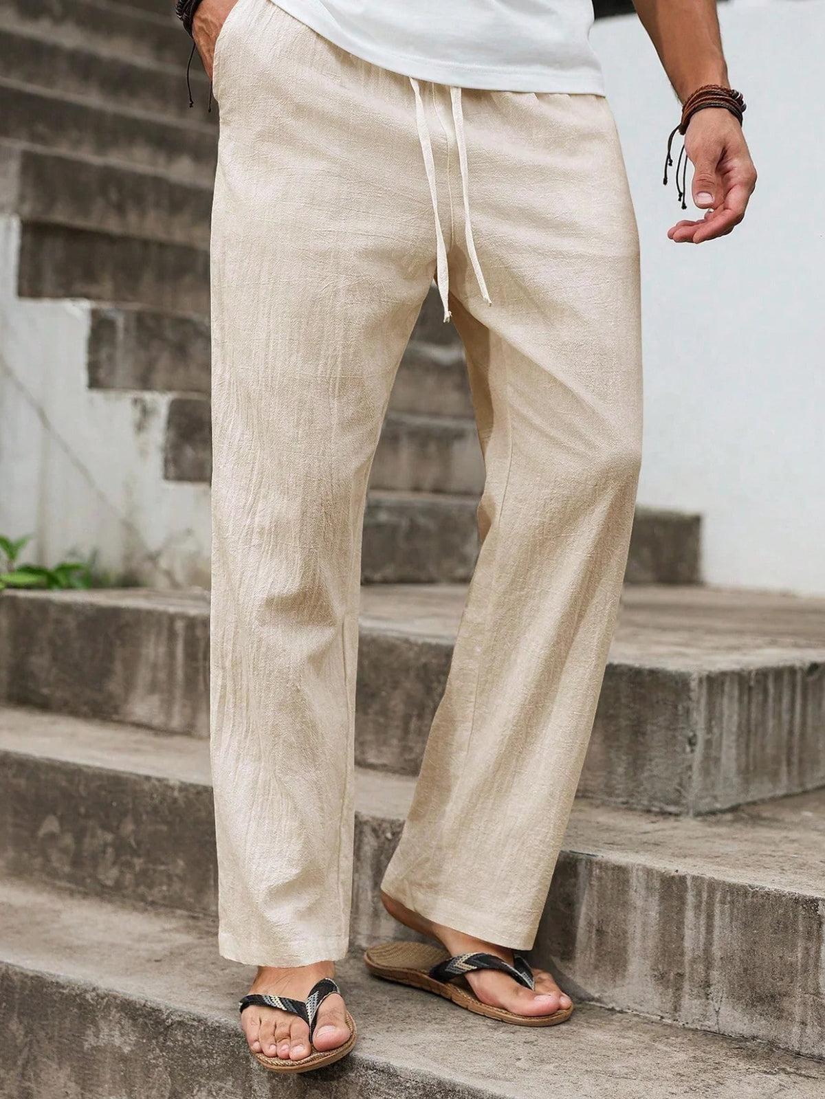 Men's Straight Cut Linen Beach Trousers