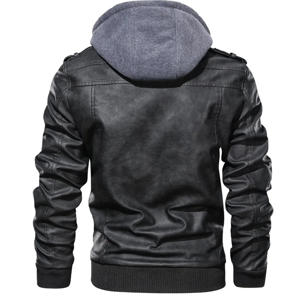 Men's Hooded PU Leather Biker Jacket